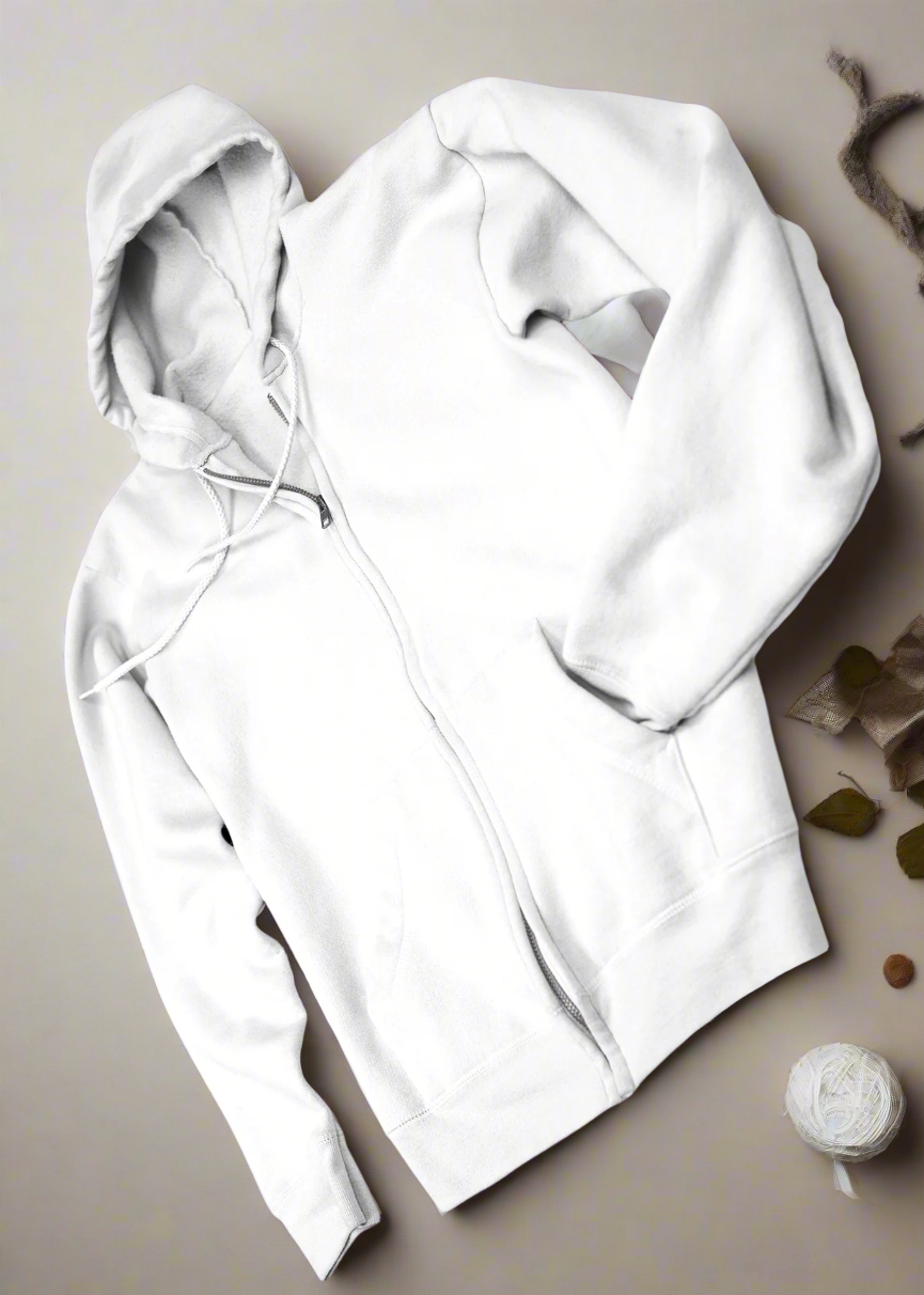 Zipper Plain Hooded Sweatshirt - White - Men