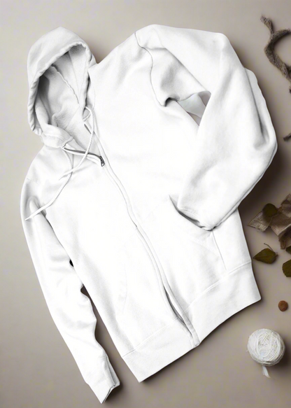 Zipper Plain Hooded Sweatshirt - White - Women