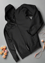 Zipper Plain Hooded Sweatshirt - Black - Men