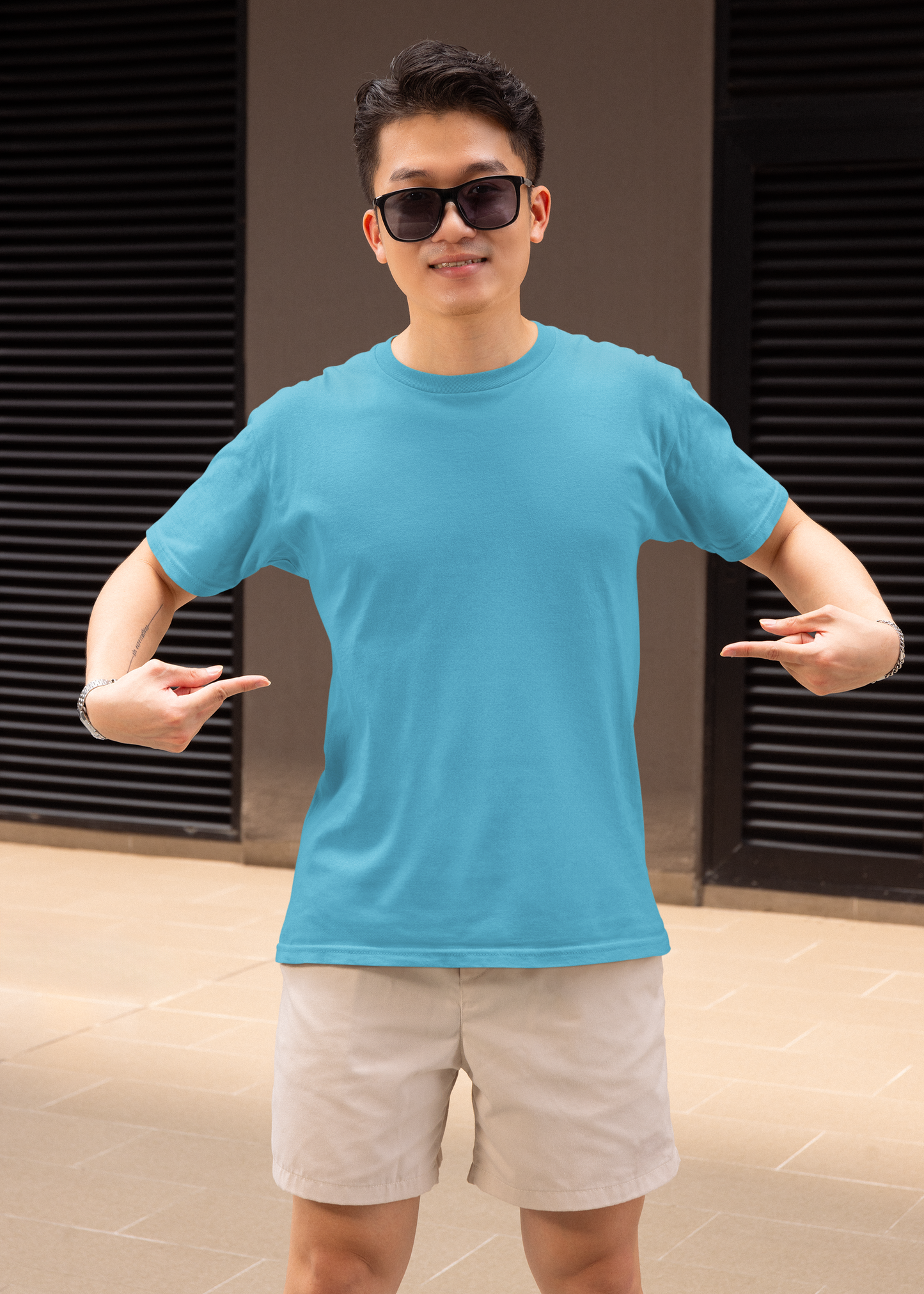 Round Neck Half Sleeve Plain T-Shirt - Sky Blue - Men