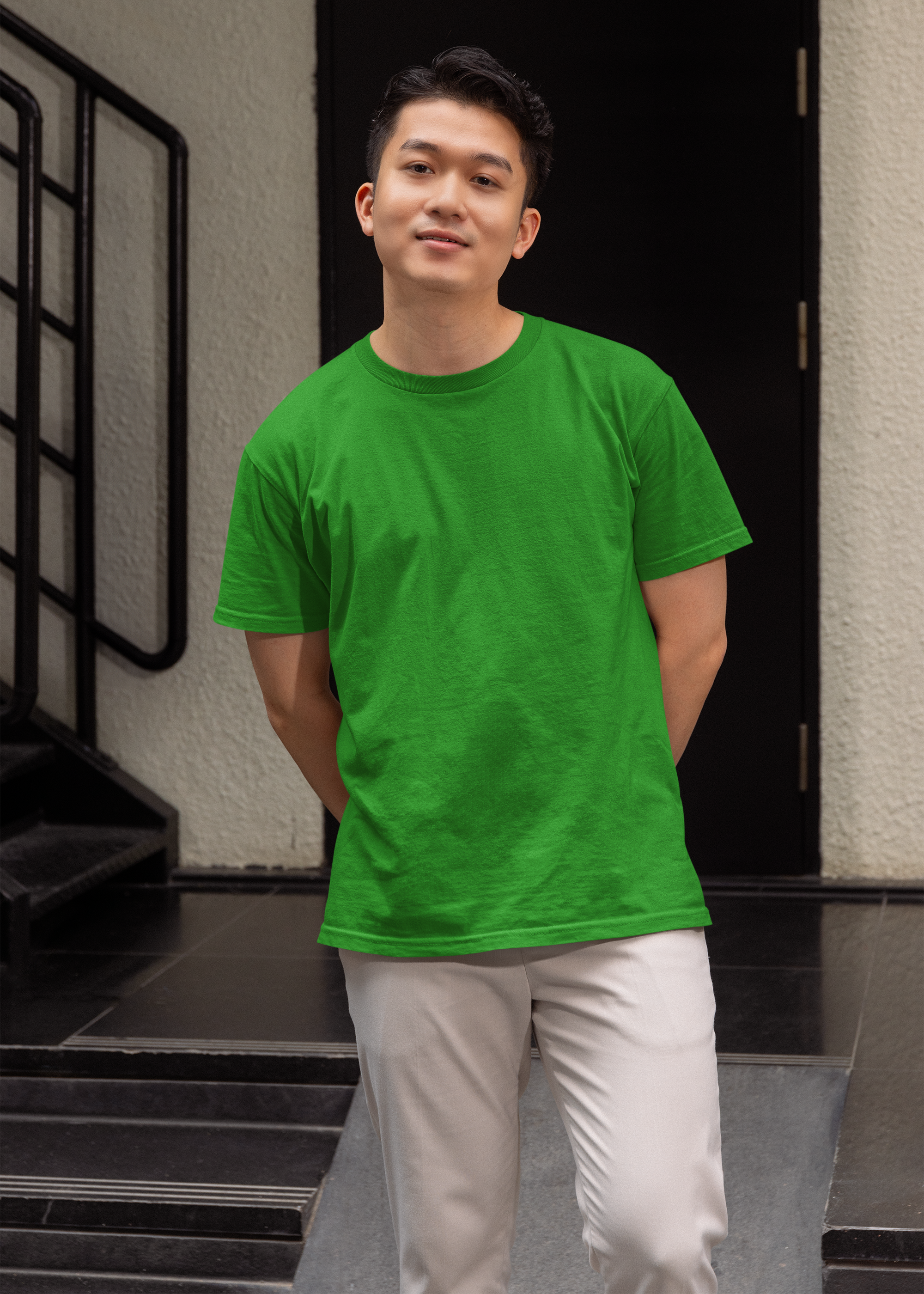 Round Neck Half Sleeve Plain T-Shirt - Flag Green - Men