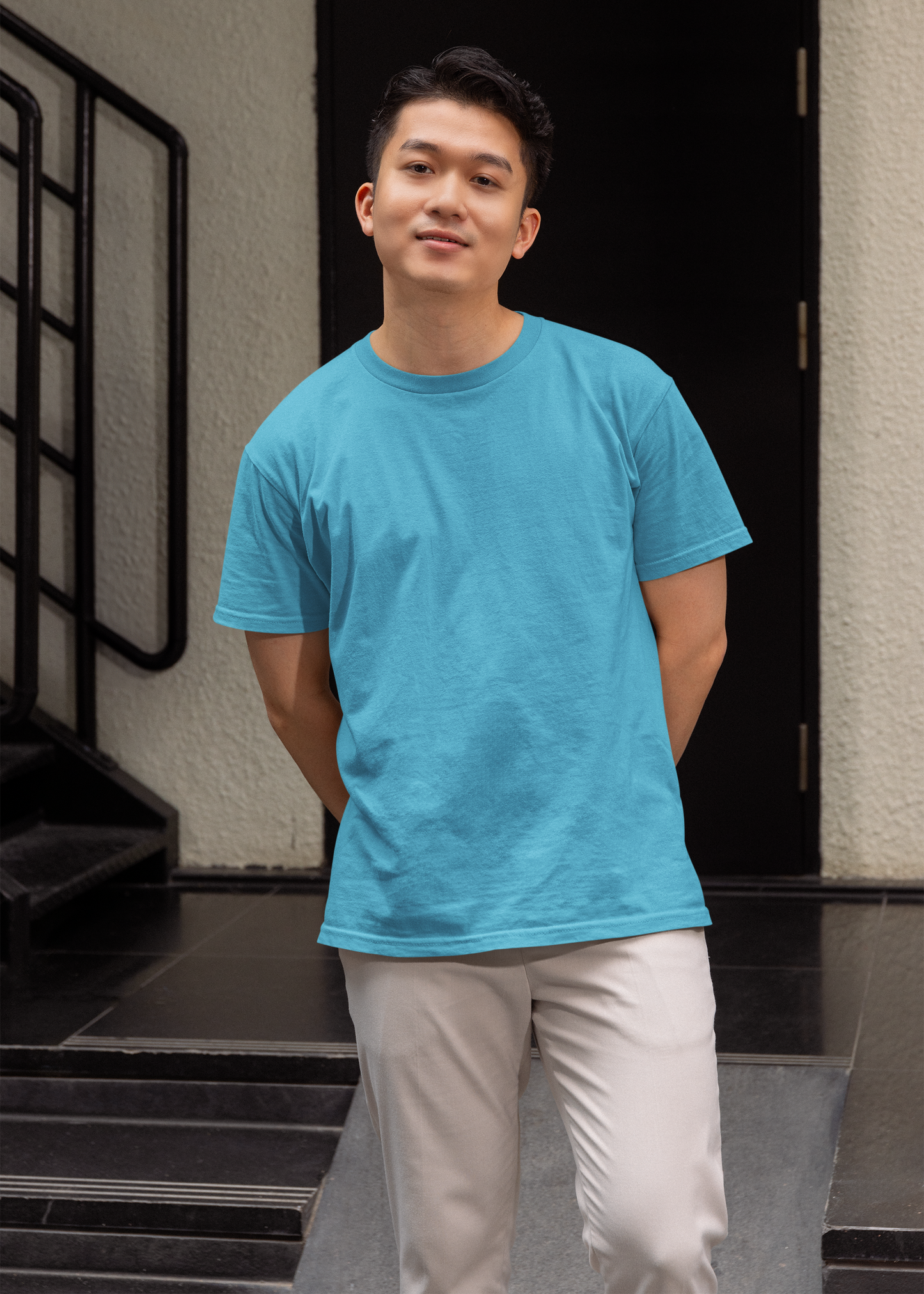 Round Neck Half Sleeve Plain T-Shirt - Sky Blue - Men