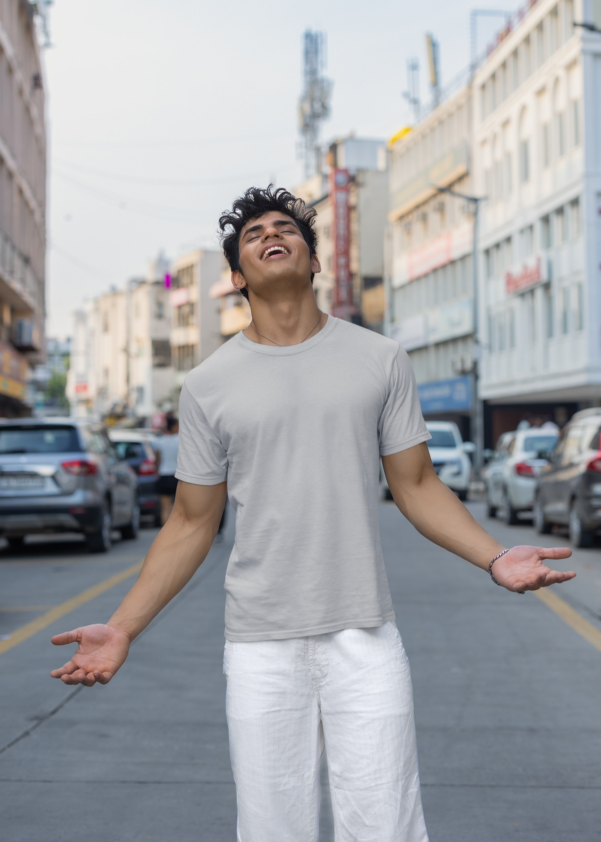 Round Neck Half Sleeve Plain T-Shirt - Gray Melange - Men