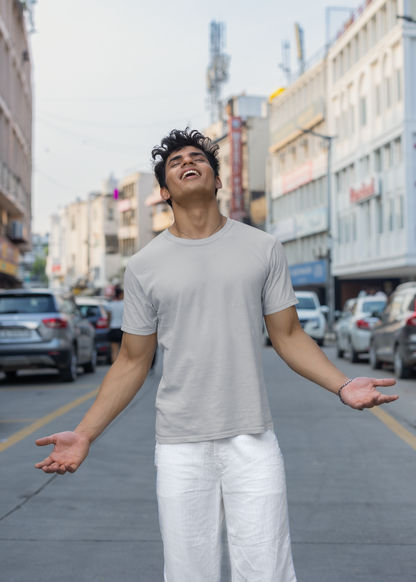 Round Neck Half Sleeve Plain T-Shirt - Gray Melange - Men