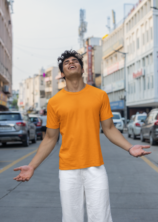 Round Neck Half Sleeve Plain T-Shirt - Orange - Men