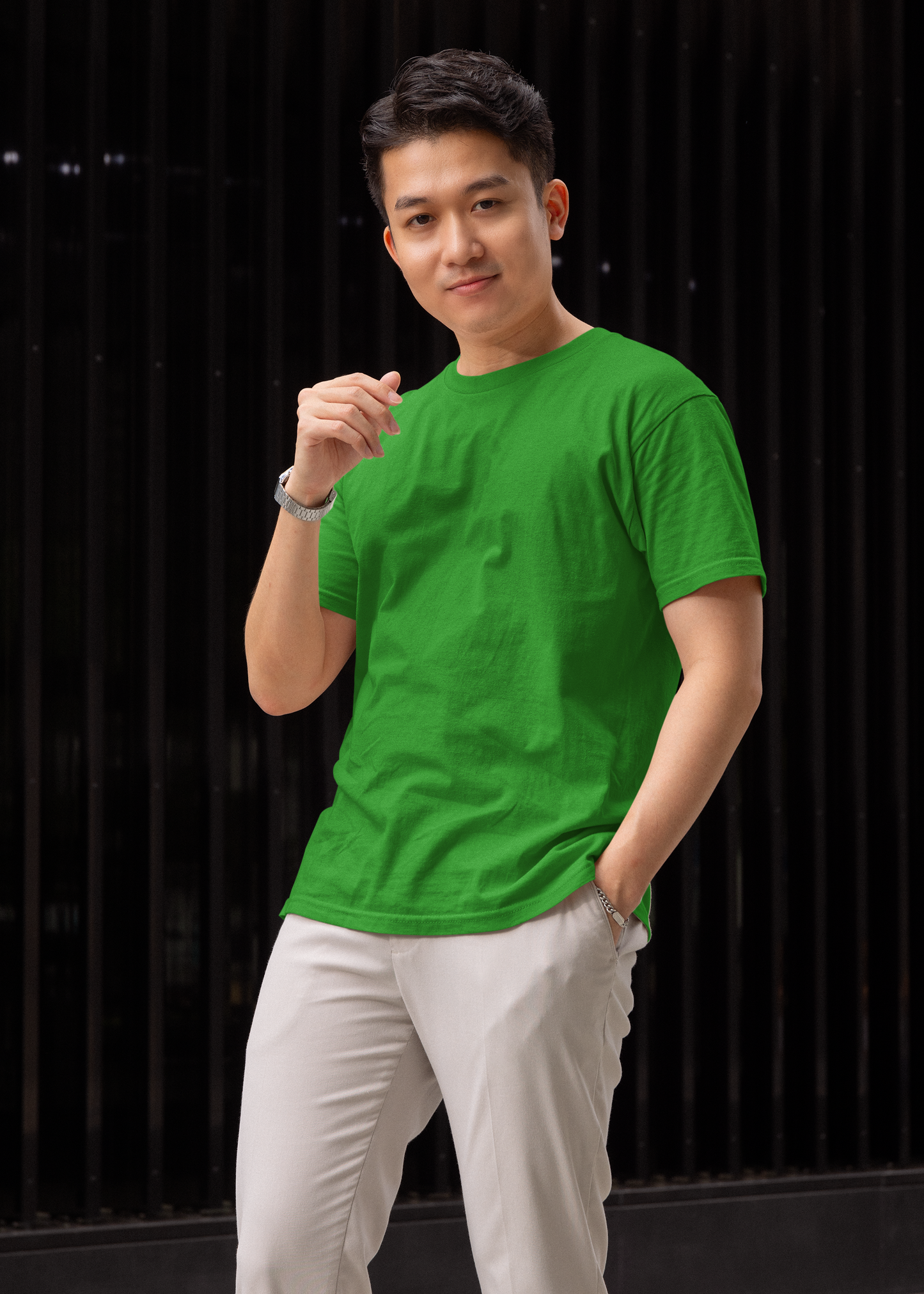 Round Neck Half Sleeve Plain T-Shirt - Flag Green - Men