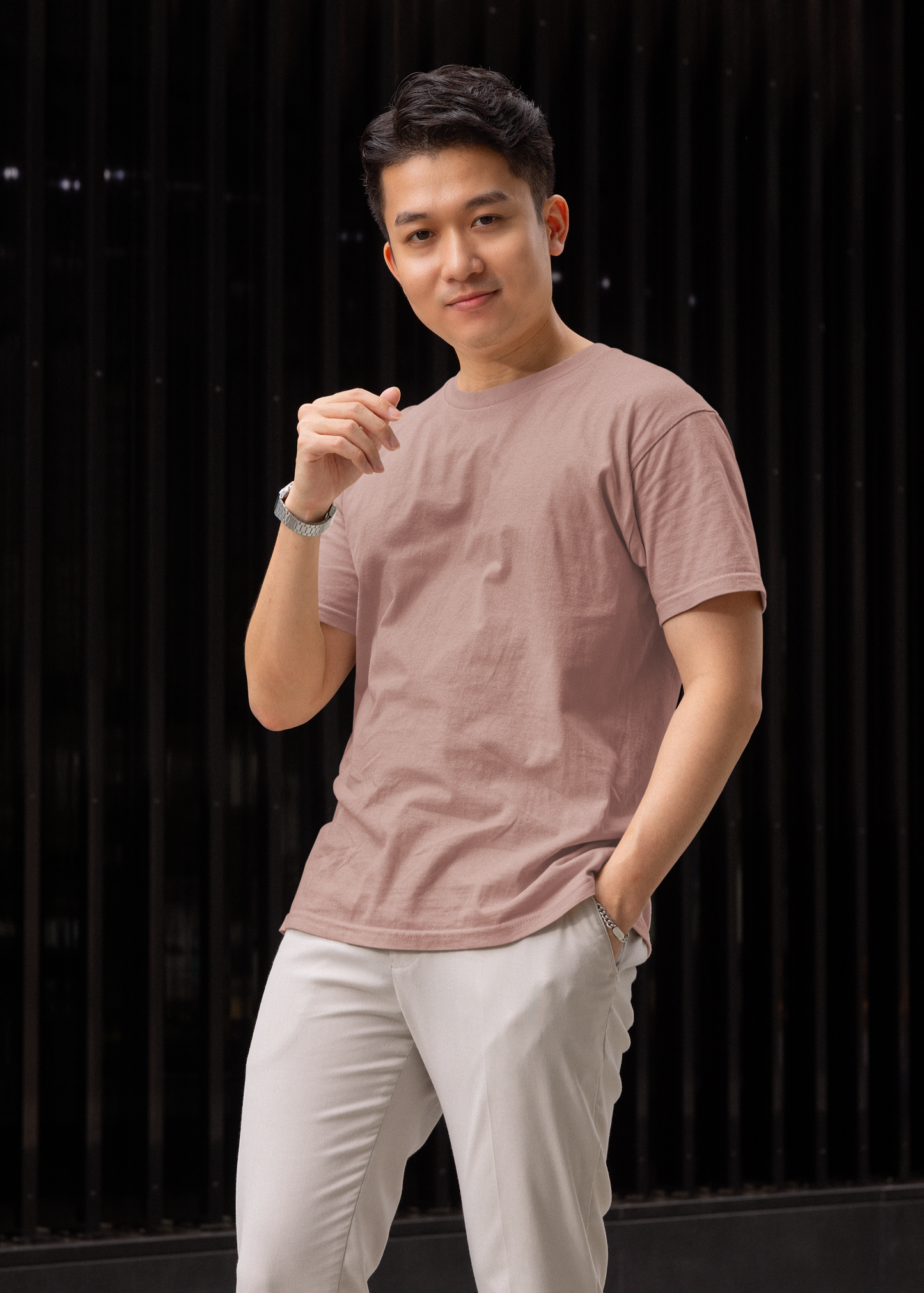 Round Neck Half Sleeve Plain T-Shirt - Mushroom - Men