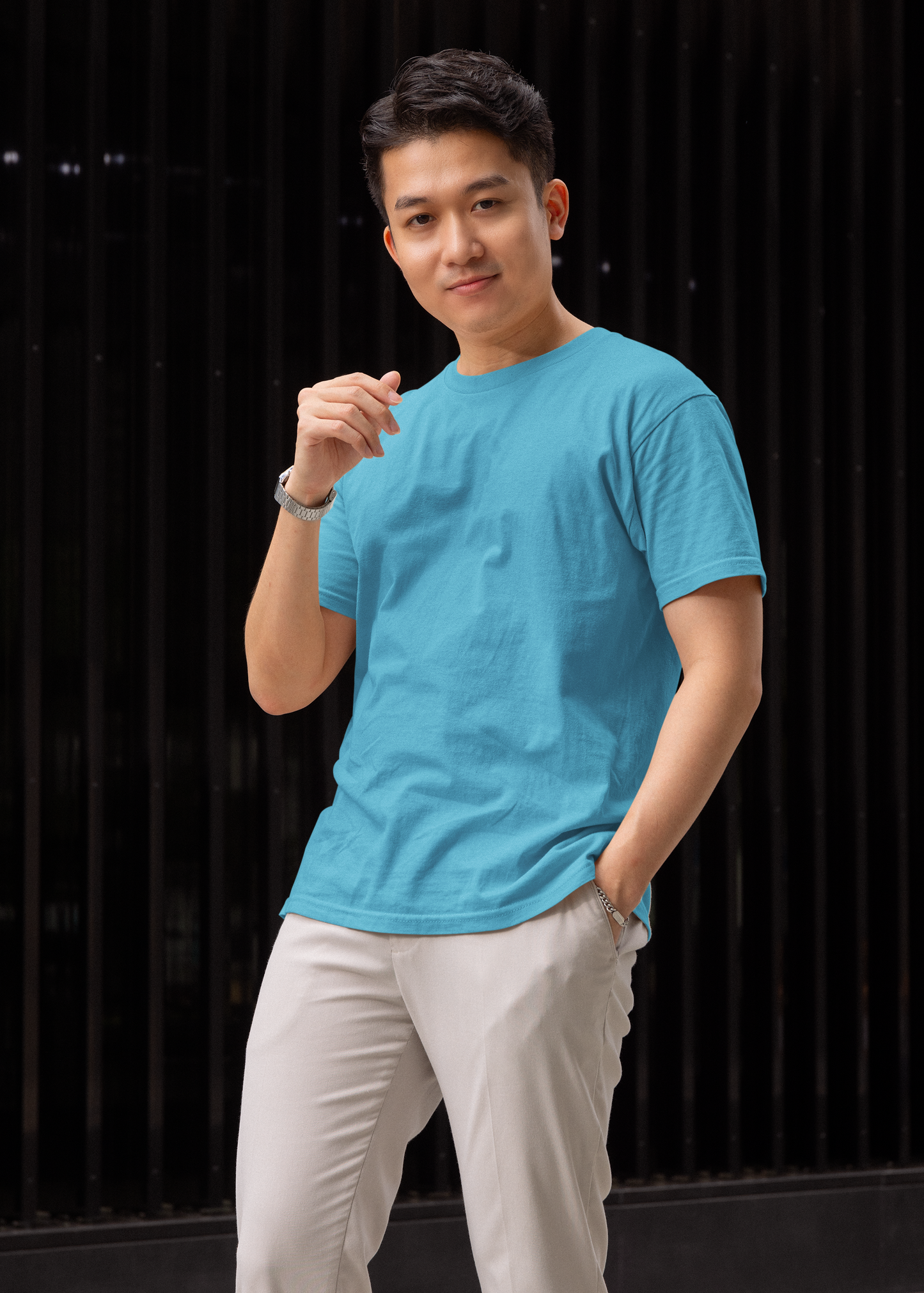 Round Neck Half Sleeve Plain T-Shirt - Sky Blue - Men