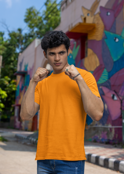 Round Neck Half Sleeve Plain T-Shirt - Orange - Men