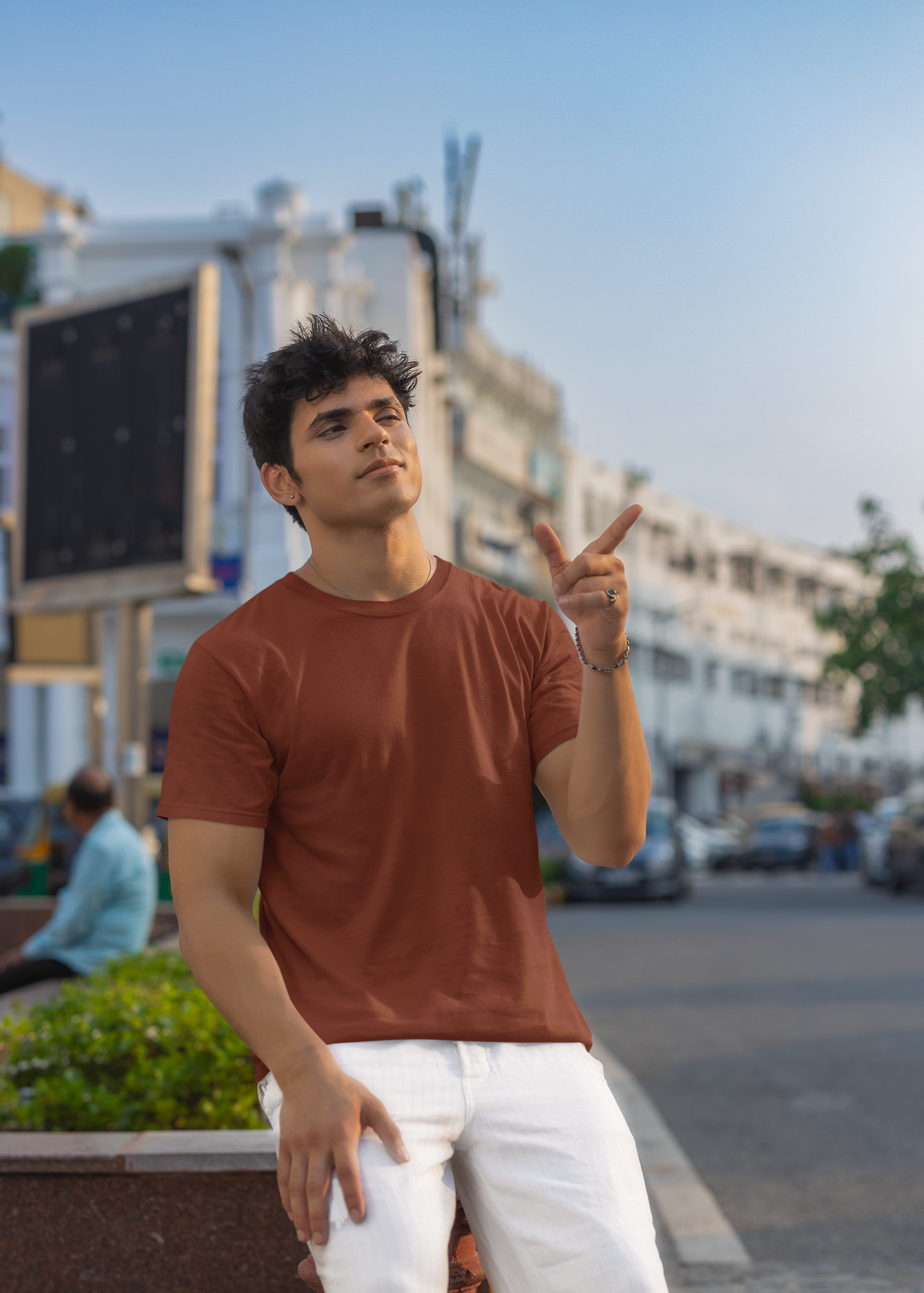 Round Neck Half Sleeve Plain T-Shirt - Brick Red - Men