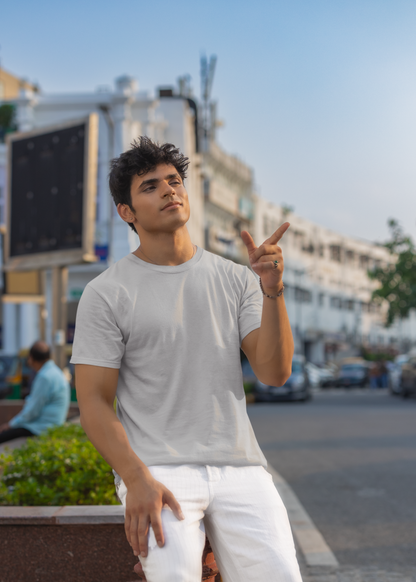 Round Neck Half Sleeve Plain T-Shirt - Gray Melange - Men