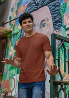 Round Neck Half Sleeve Plain T-Shirt - Brick Red - Men