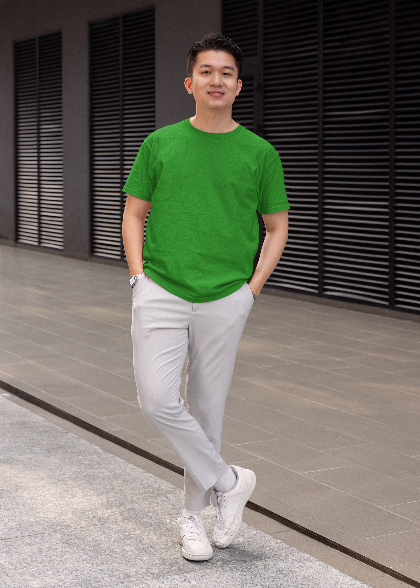 Round Neck Half Sleeve Plain T-Shirt - Flag Green - Men