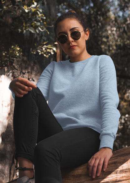 Round Neck Sweatshirt Plain - Baby Blue - Women