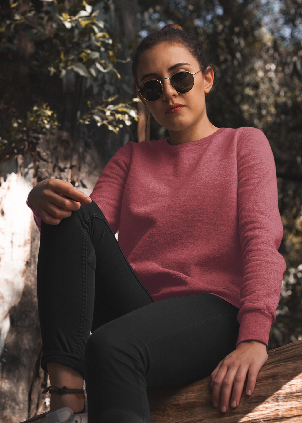 Round Neck Sweatshirt Plain - Maroon - Women