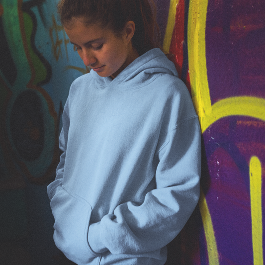 Hooded Plain Sweatshirt - Baby Blue - Women