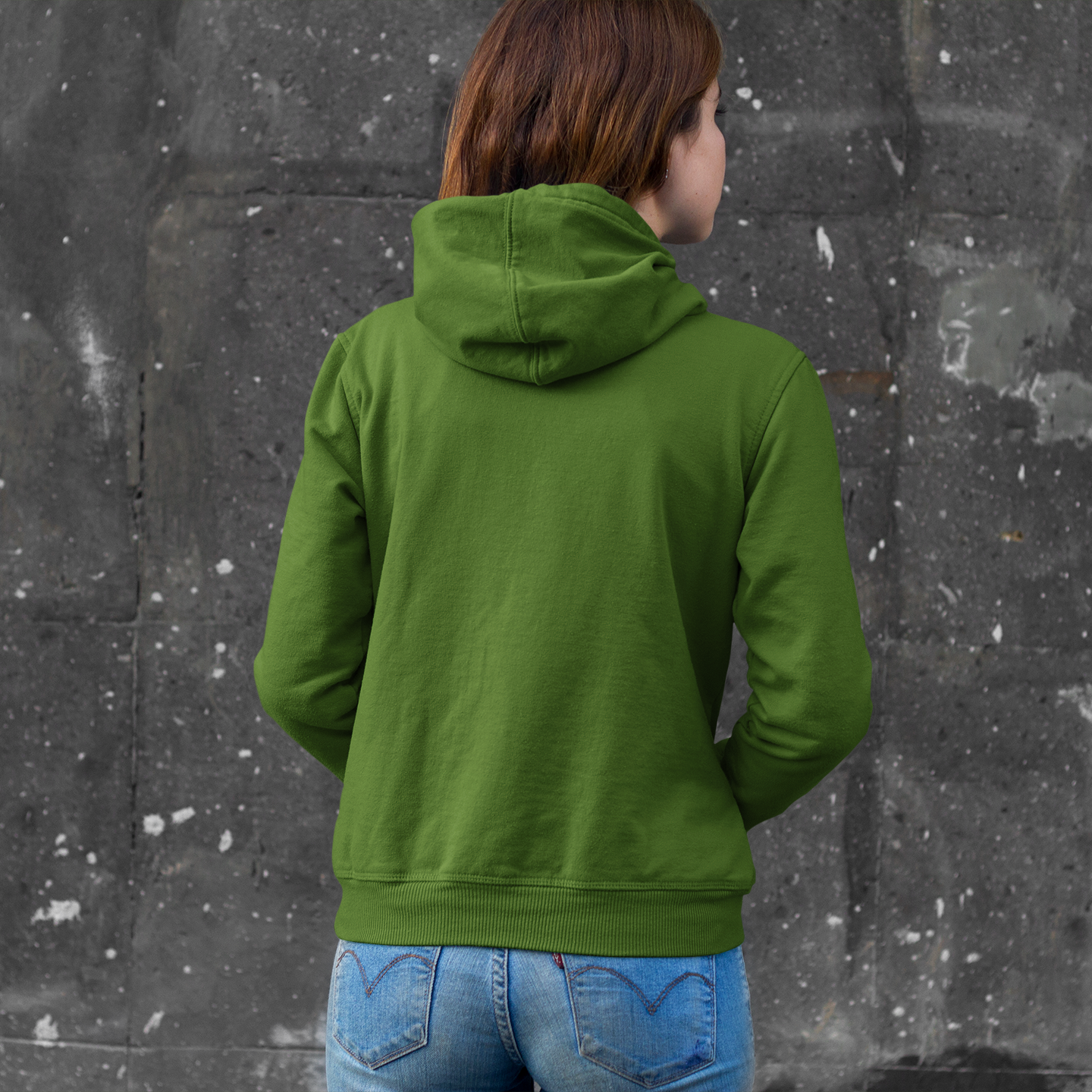 Hooded Plain Sweatshirt - Dark Green - Women