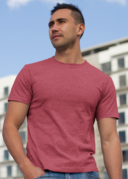 Round Neck Half Sleeve Plain T-Shirt - Maroon - Men