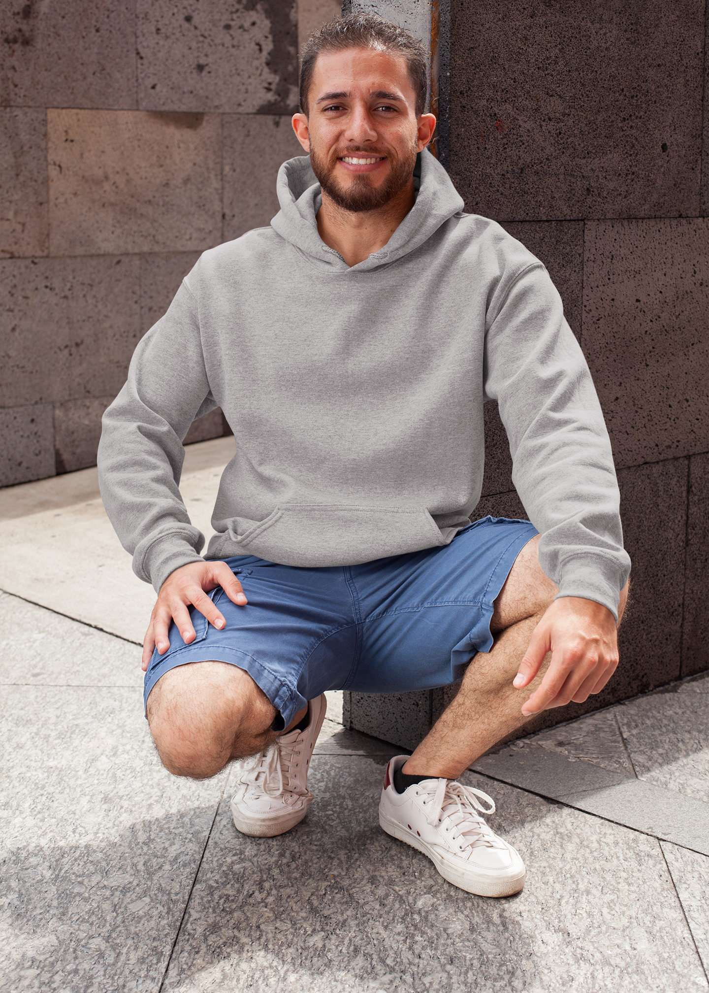 Hooded Plain Sweatshirt - Gray Melange - Men