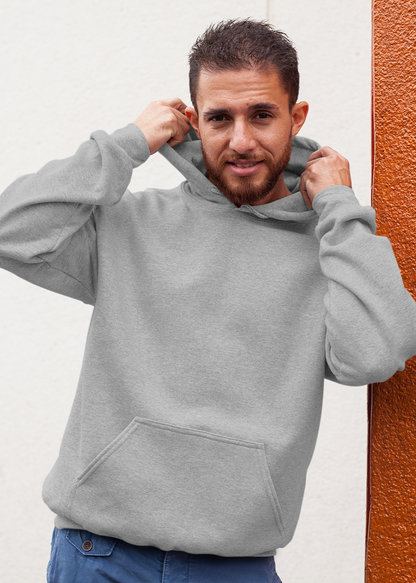 Hooded Plain Sweatshirt - Gray Melange - Men