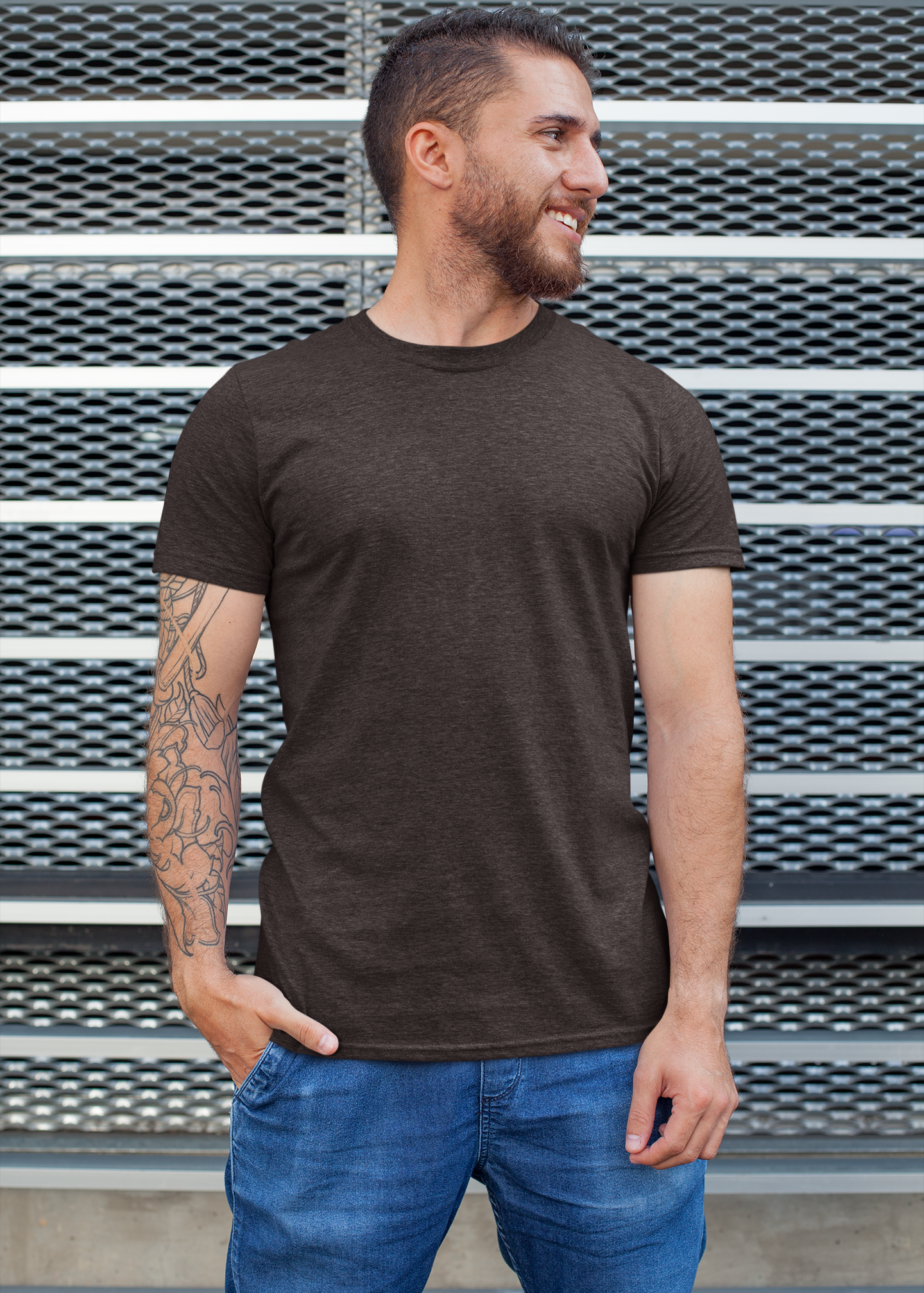 Round Neck Half Sleeve Plain T-Shirt - Coffee Brown - Men