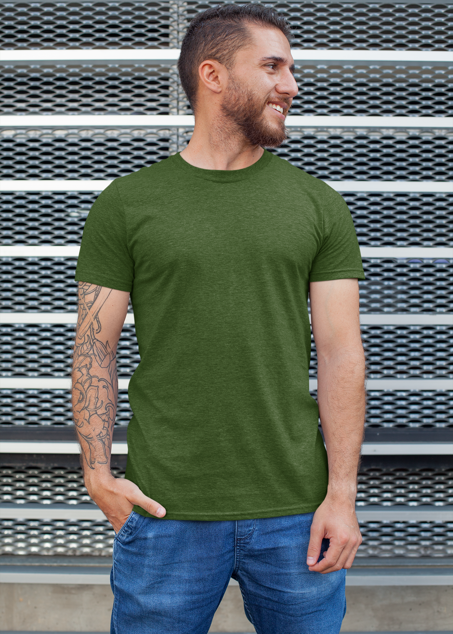 Round Neck Half Sleeve Plain T-Shirt - Dark Green - Men