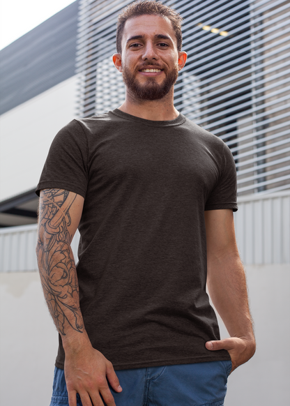 Round Neck Half Sleeve Plain T-Shirt - Coffee Brown - Men