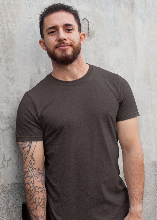 Round Neck Half Sleeve Plain T-Shirt - Coffee Brown - Men