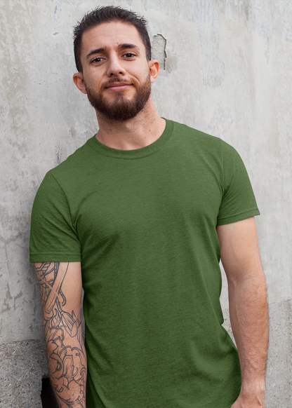 Round Neck Half Sleeve Plain T-Shirt - Dark Green - Men