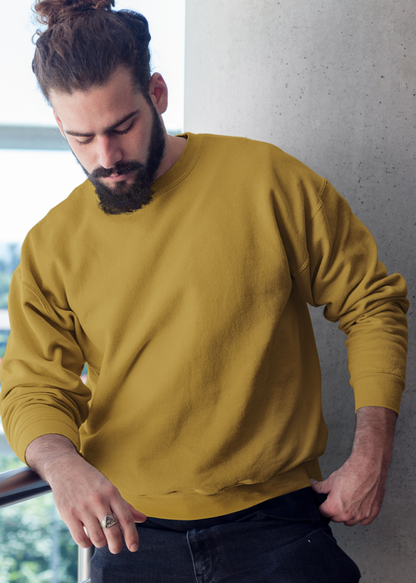 Round Neck Sweatshirt Plain - Mustard Yellow - Men