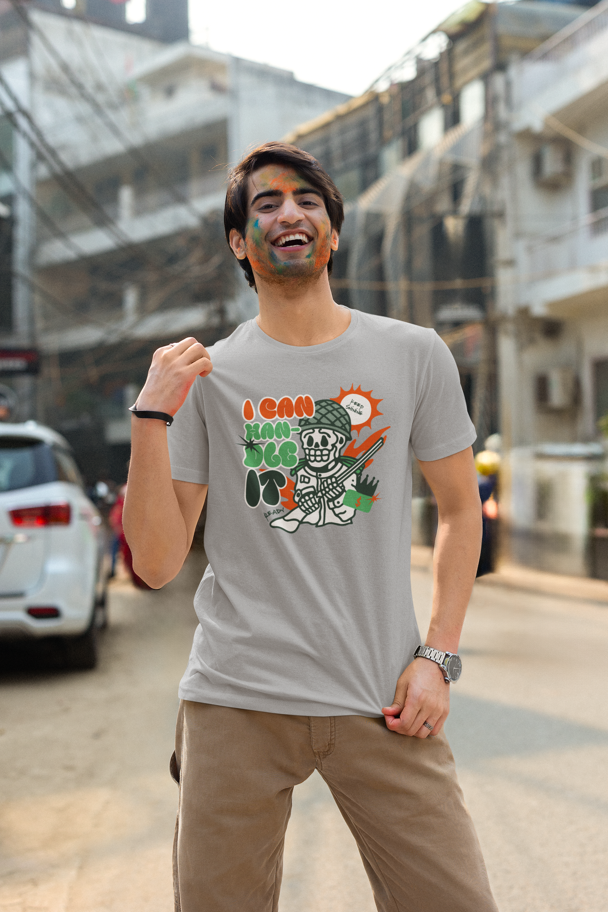 Skeleton Can Handle Everything - Doodle - Round Neck Half Sleeve T-Shirt - Men