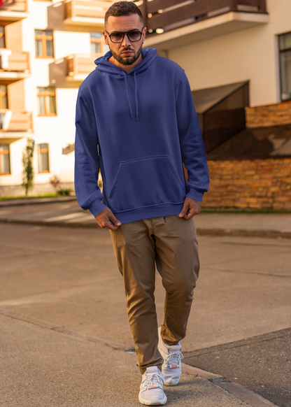 Hooded Plain Sweatshirt - Royal Blue - Men