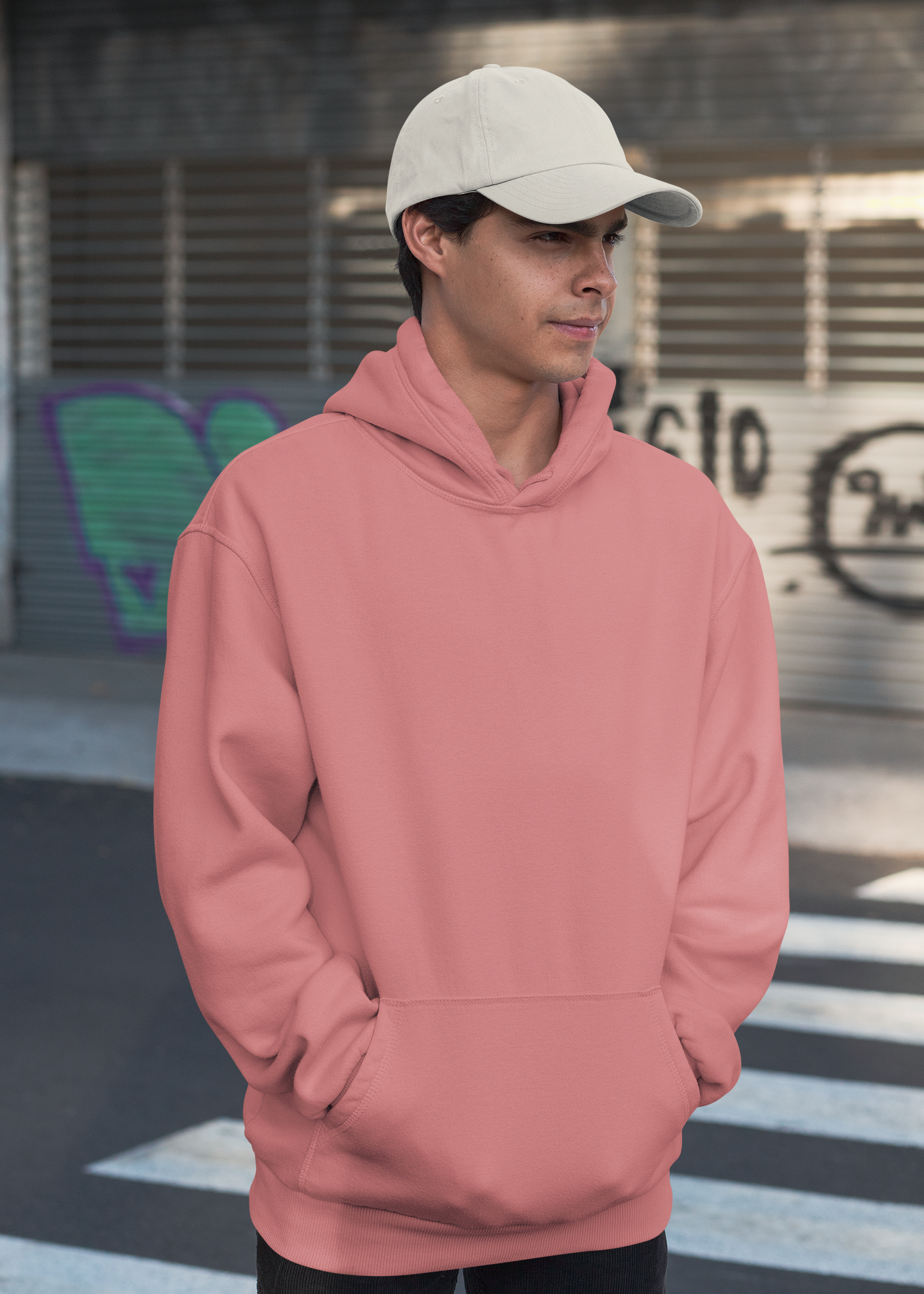 Hooded Plain Sweatshirt - Coral - Men