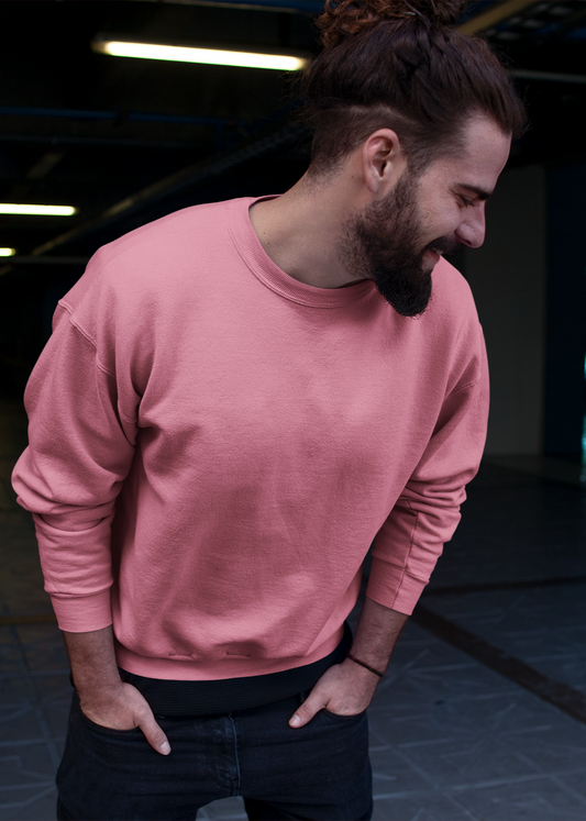 Round Neck Sweatshirt Plain - Coral - Men