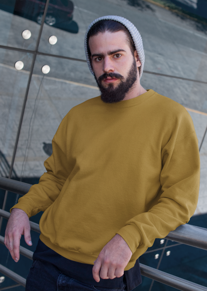 Round Neck Sweatshirt Plain - Mustard Yellow - Men