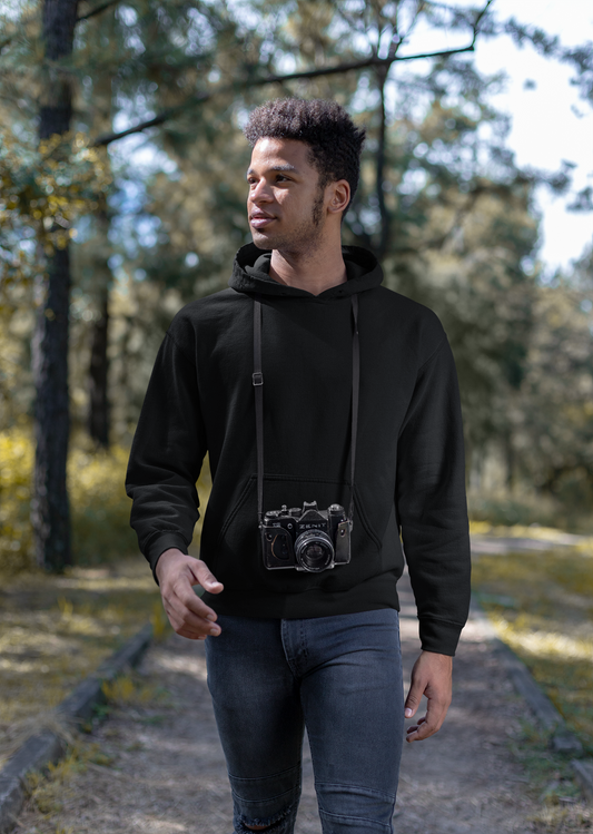 Hooded Plain Sweatshirt - Black - Men