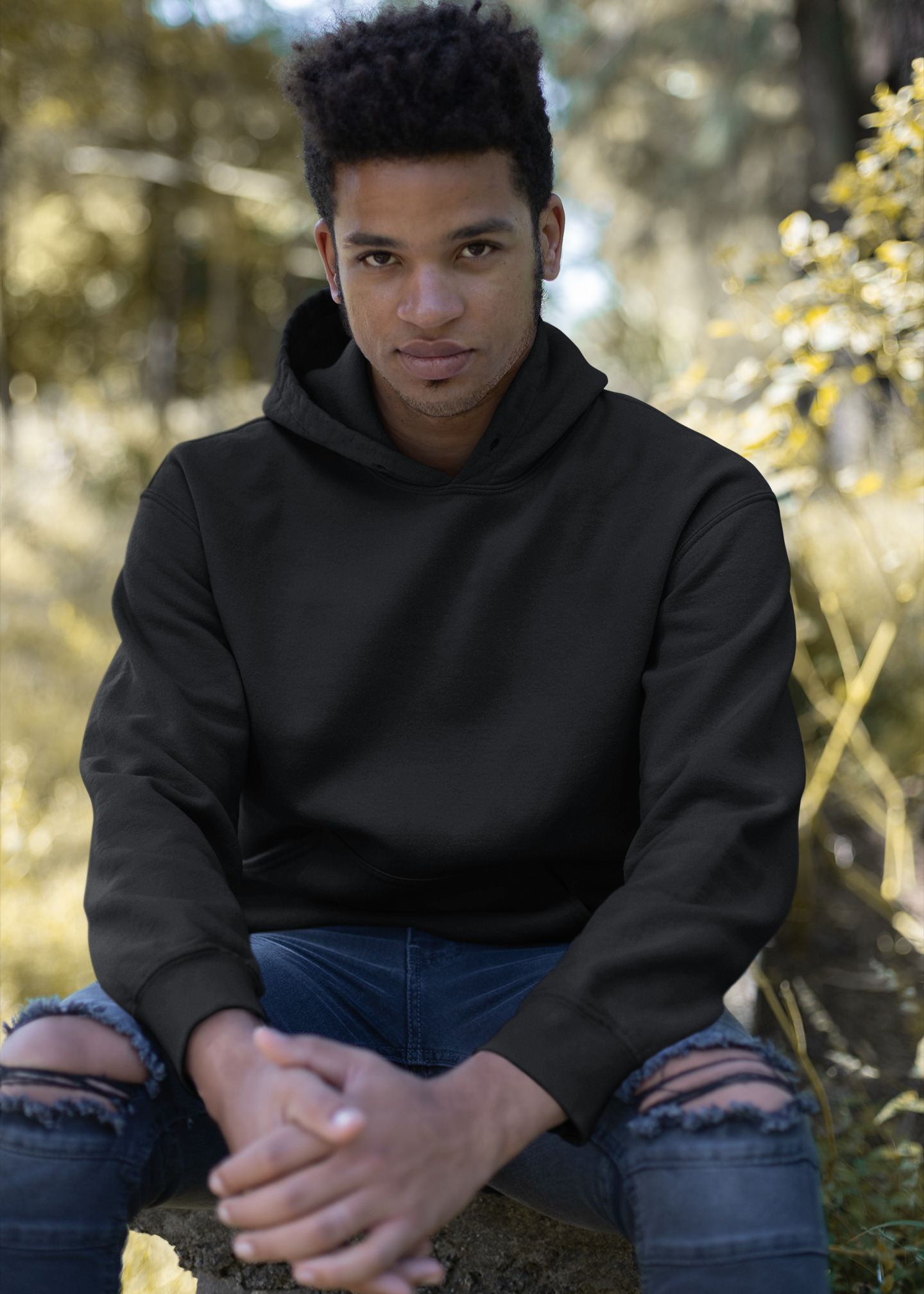 Hooded Plain Sweatshirt - Black - Men