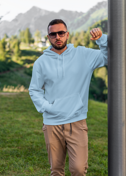 Hooded Plain Sweatshirt - Baby Blue - Men