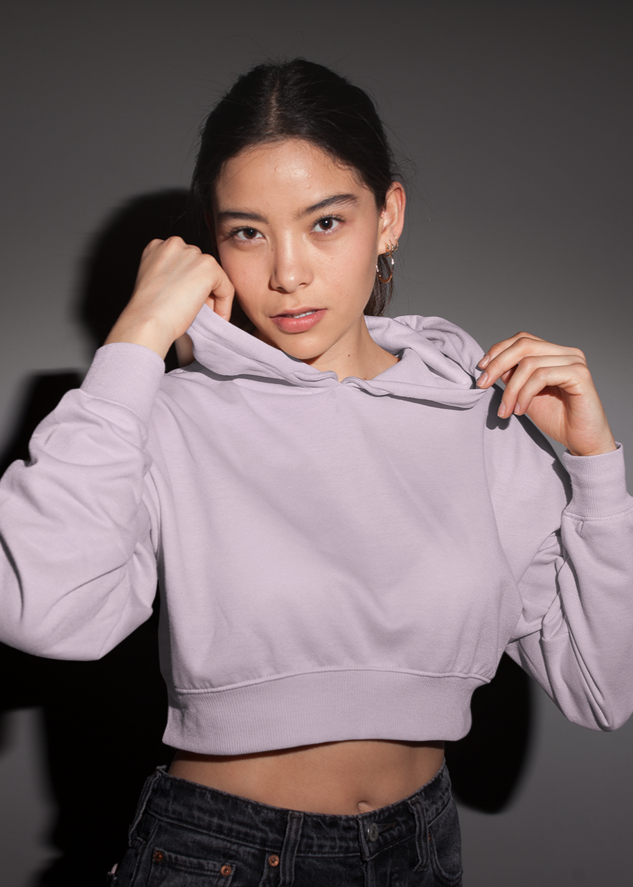 Crop Top Plain Hooded Sweatshirt - Baby Pink