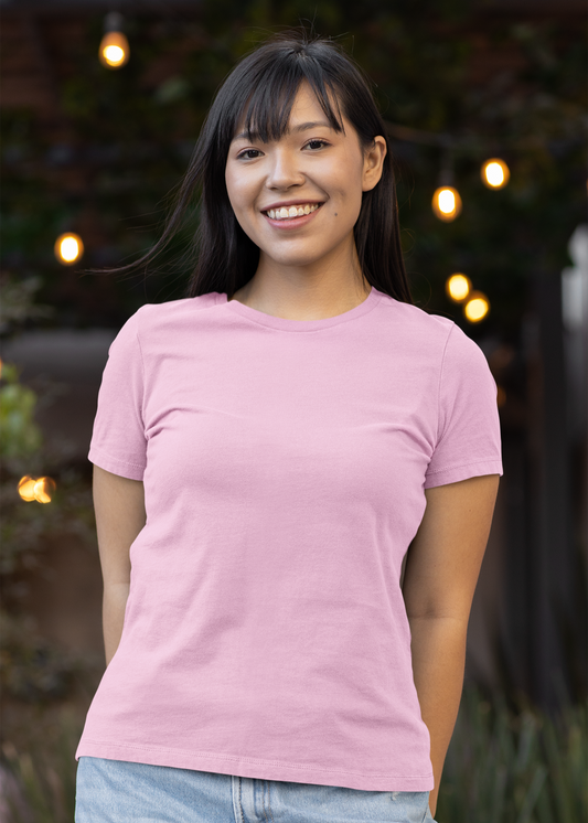 Round Neck Half Sleeve Plain T-Shirt - Pink - Women