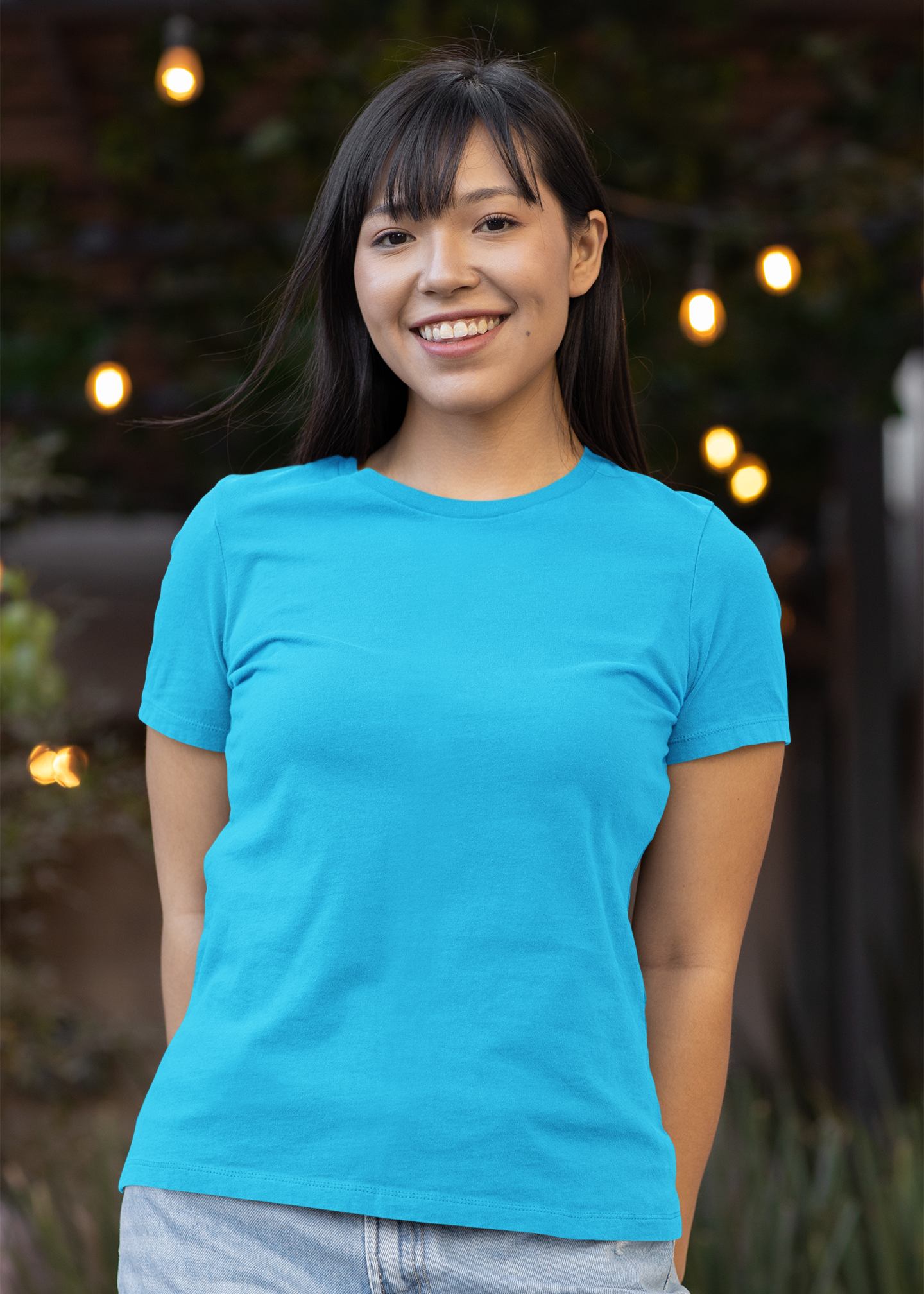 Round Neck Half Sleeve Plain T-Shirt - Sky Blue - Women