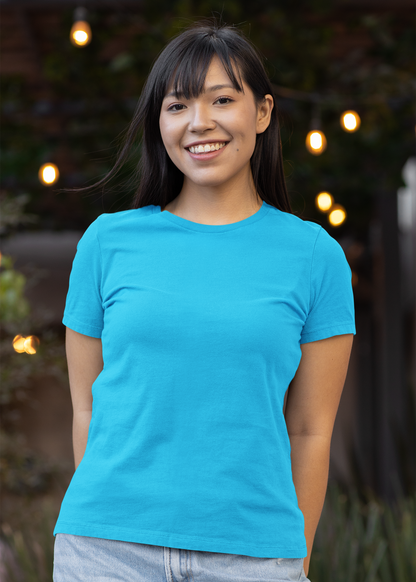 Round Neck Half Sleeve Plain T-Shirt - Sky Blue - Women