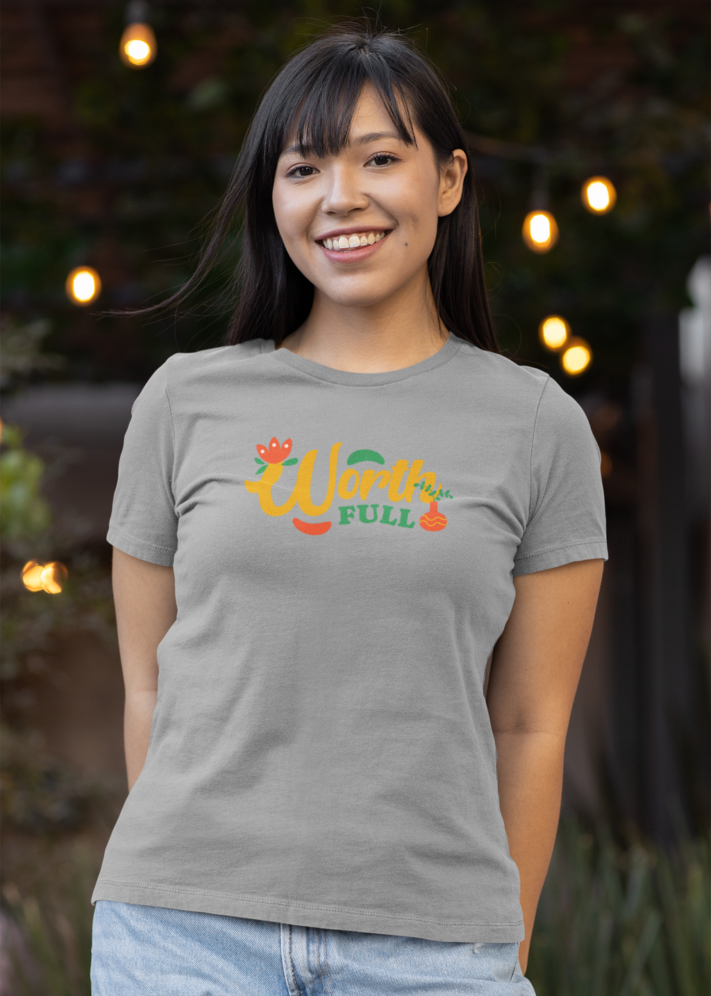 Worth Full - Doodle - Round Neck Half Sleeve T-Shirt - Women