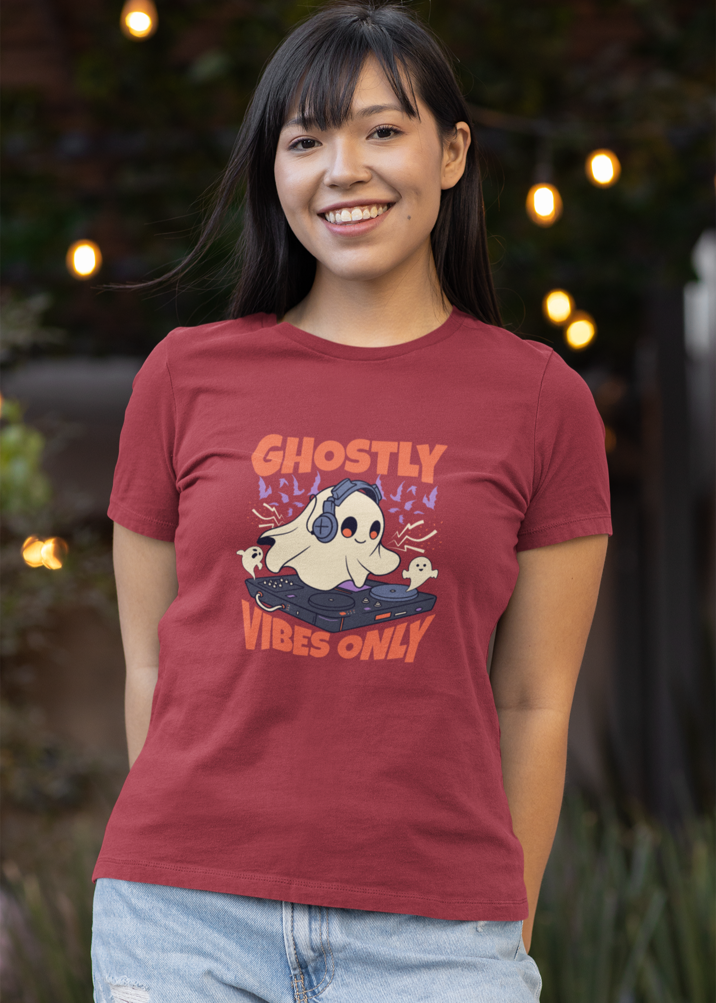 Ghostly Vibes Only - Round Neck Half Sleeve T-Shirt - Women