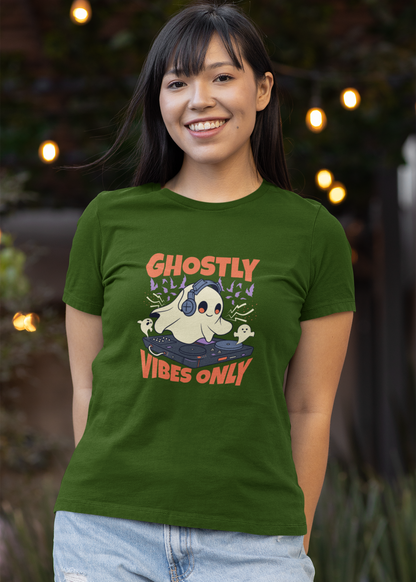 Ghostly Vibes Only - Round Neck Half Sleeve T-Shirt - Women