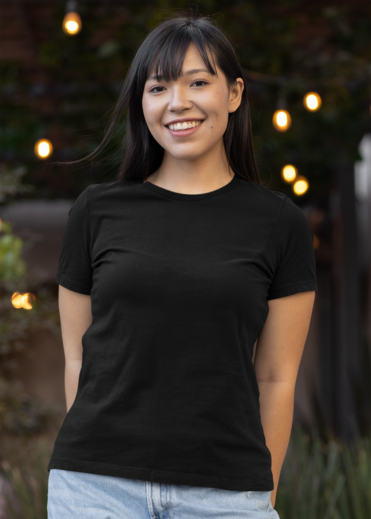 Round Neck Half Sleeve Plain T-Shirt - Black - Women