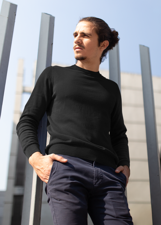 Round Neck Sweatshirt Plain - Black - Men