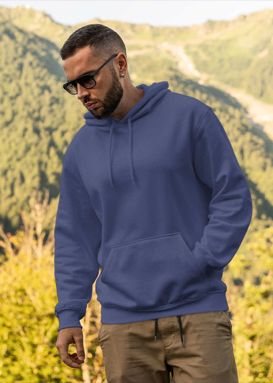 Hooded Plain Sweatshirt - Royal Blue - Men