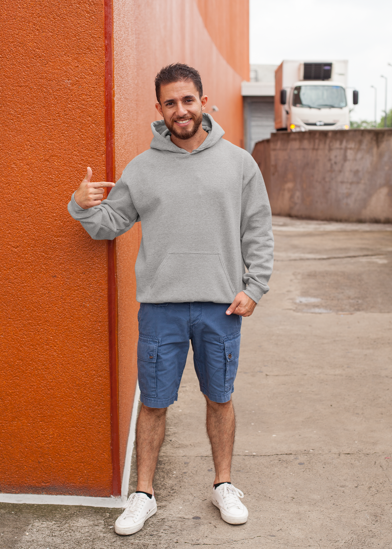 Hooded Plain Sweatshirt - Gray Melange - Men