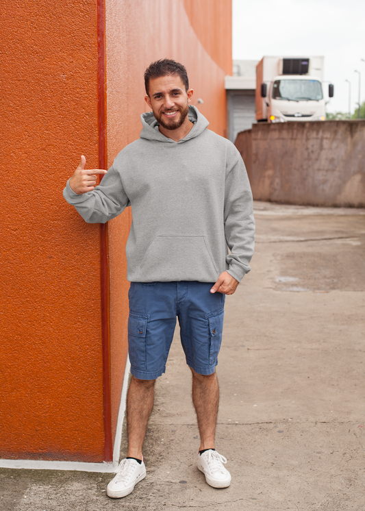 Hooded Plain Sweatshirt - Gray Melange - Men